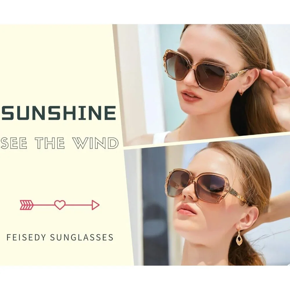 Women's Gold Crystal Square Sunglasses Sparkling Composite Shiny Frame Design